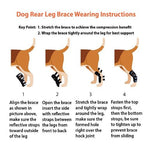 Rear leg brace wearing steps infographic with black brace and white reflective strap panels