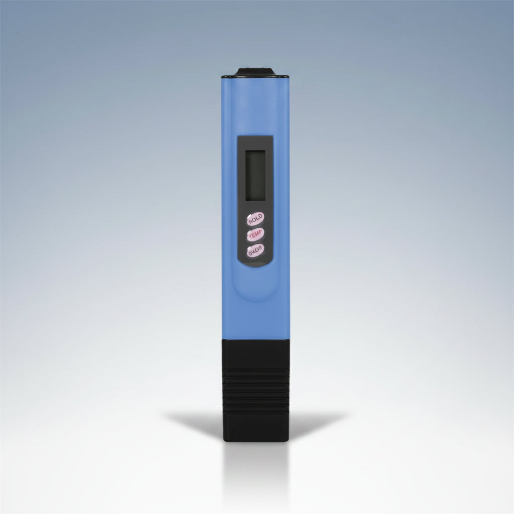 Water quality testing pen meter, blue body with LCD window and hold buttons