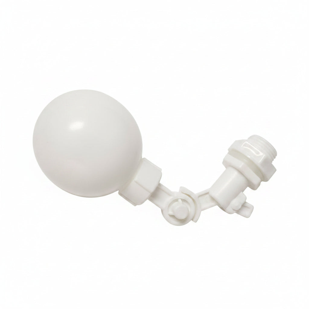White float ball valve with adjustable joint and angled outlet