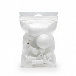Bagged float ball valve kit with white valve pieces and ball float