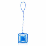 Blue aquarium fish net with square mesh and short handle loop