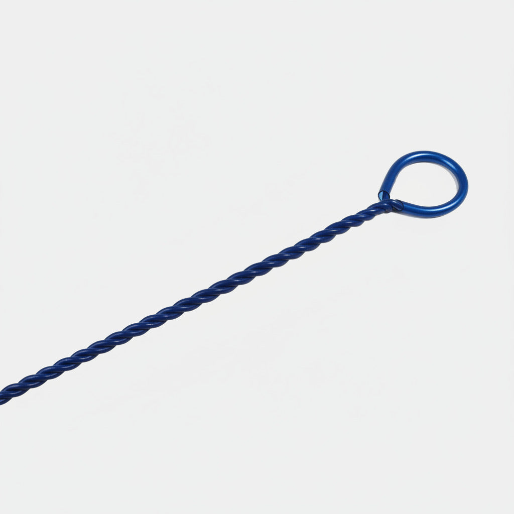 Blue braided net handle with loop at top end
