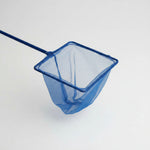 Close-up of blue mesh fish net square frame and fine netting