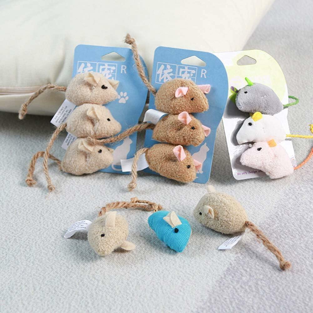 Plüschmäuse-Set im 3er-Pack: beige Mäuse und weiße Maus mit Kordel an Karte