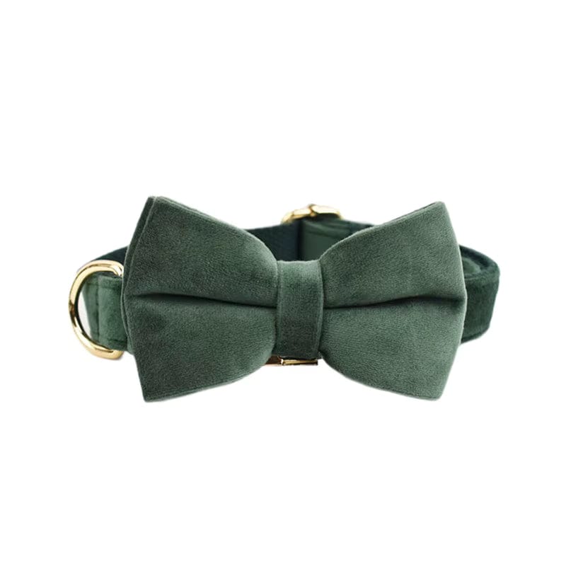 Teal velvet dog bow tie with center knot and secure band