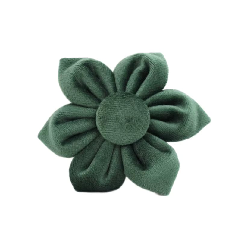 Teal velvet dog flower accessory with layered petals and fabric center