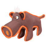 Brown plush animal dog toy with orange nylon squeaker accents and big snout