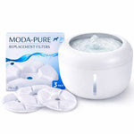 White pet fountain waterer with Moda-Pure replacement filters, 3-pack included