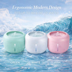Pet water fountains in green, white, and pink with bubbling top spouts (set of 3)
