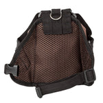 Brown dog harness backpack inner mesh panel with front straps and buckles