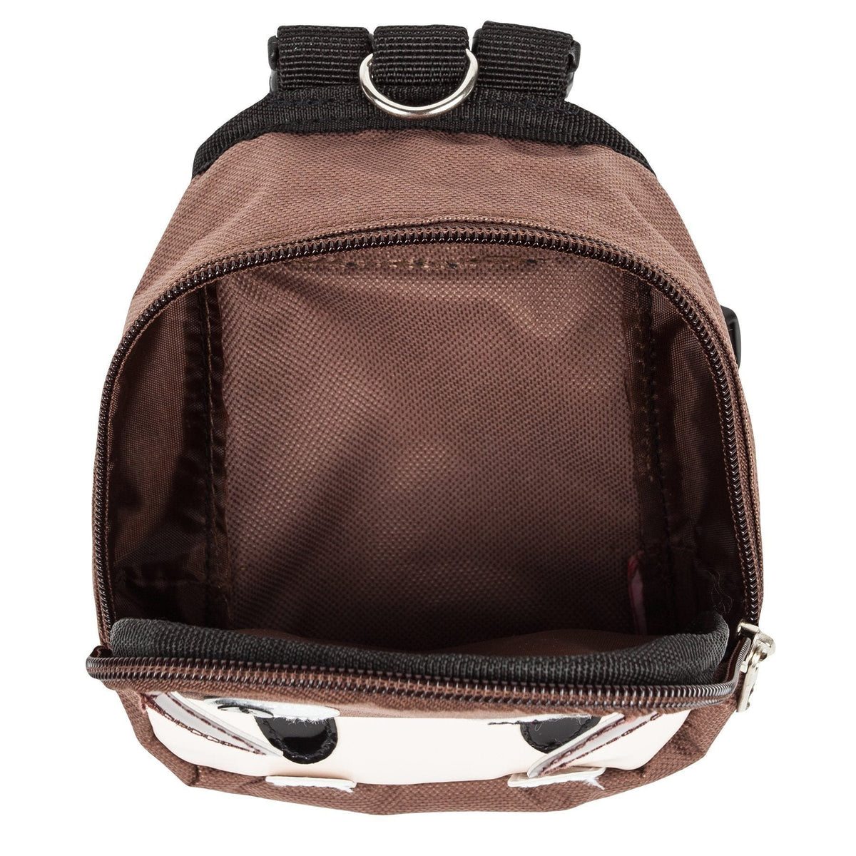 Brown dog harness backpack with zipper opening and top carry handle
