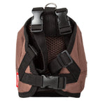 Brown dog harness backpack back with mesh panel and multiple black adjustable straps