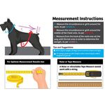 Dog coat measurement instructions diagram for neck, chest, and length