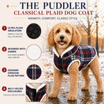 Classical plaid dog coat with fleece-lined hood and belly opening
