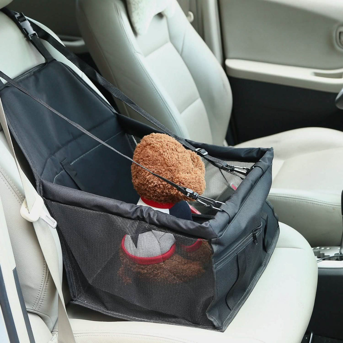 Pet-Transporttasche dunkelgrau mit Clip-Sicherheitsleine, Netzfenster und Frontfach