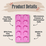 Pink silicone pet treat mold tray with multiple paw print cavities
