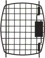 Black metal pet kennel replacement door with grid bars and latch panel