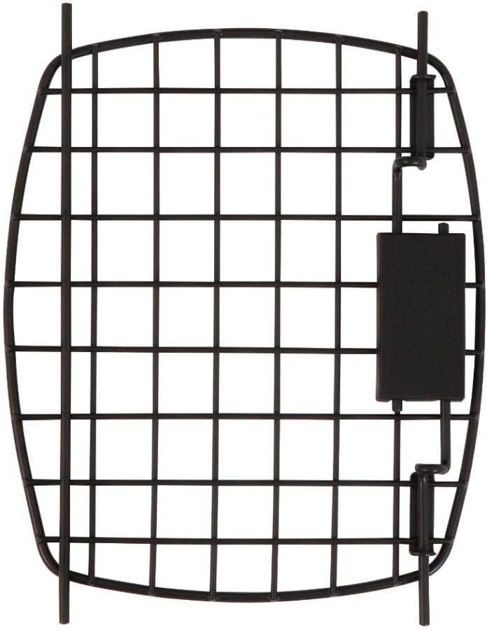 Black metal pet kennel replacement door with grid bars and latch panel