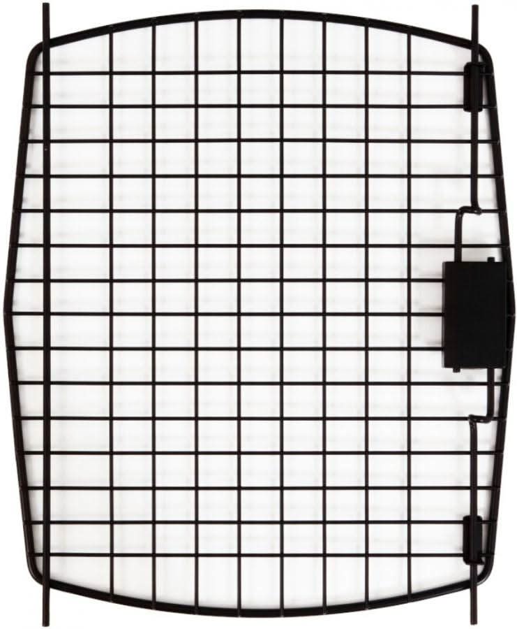 Black curved kennel door with wire mesh grid and side latch block
