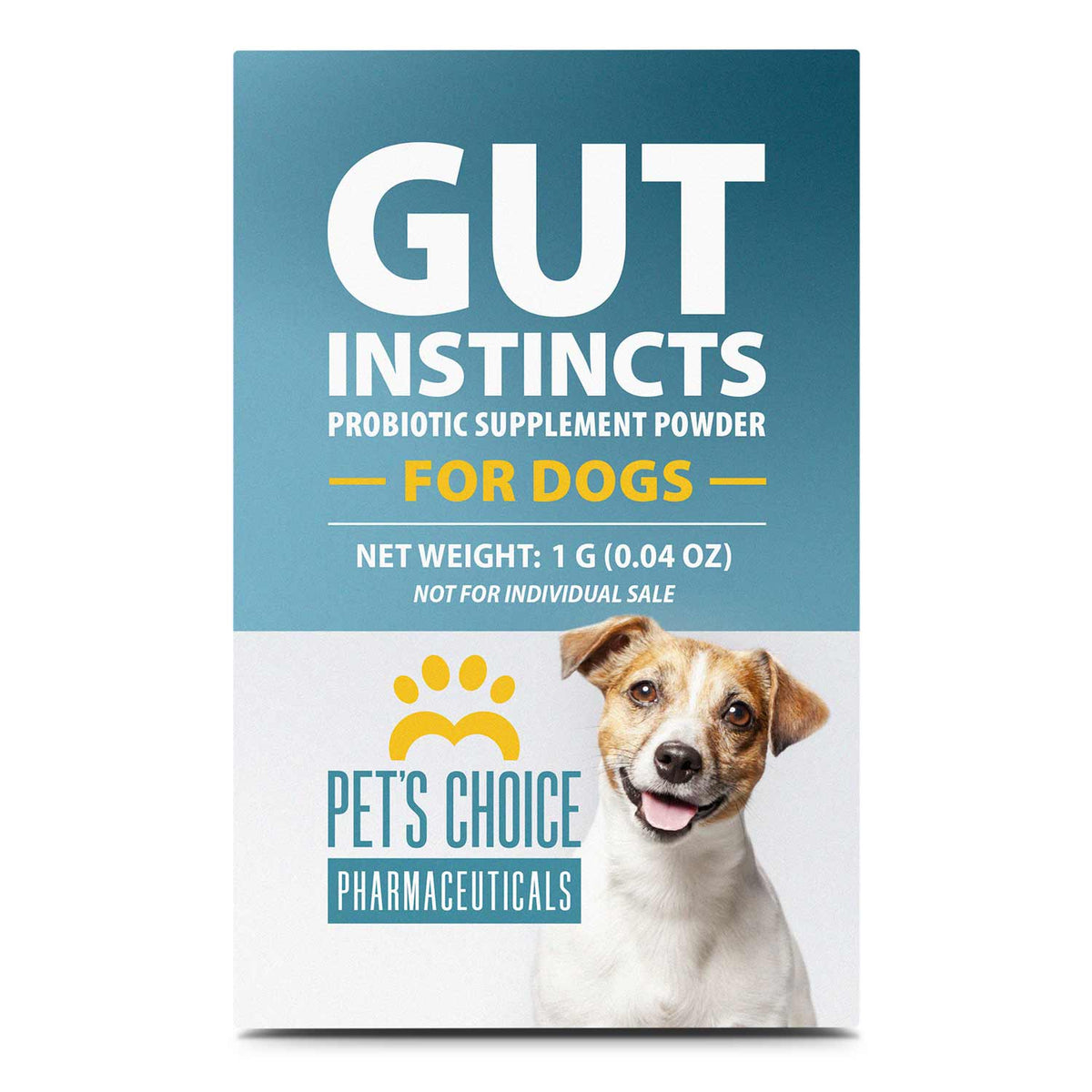Gut Instincts probiotic supplement powder box for dogs, net weight 1 g (0.04 oz)
