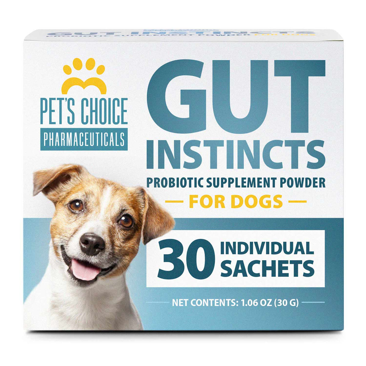 Dog probiotic supplement powder box, Gut Instincts, 30 individual sachets