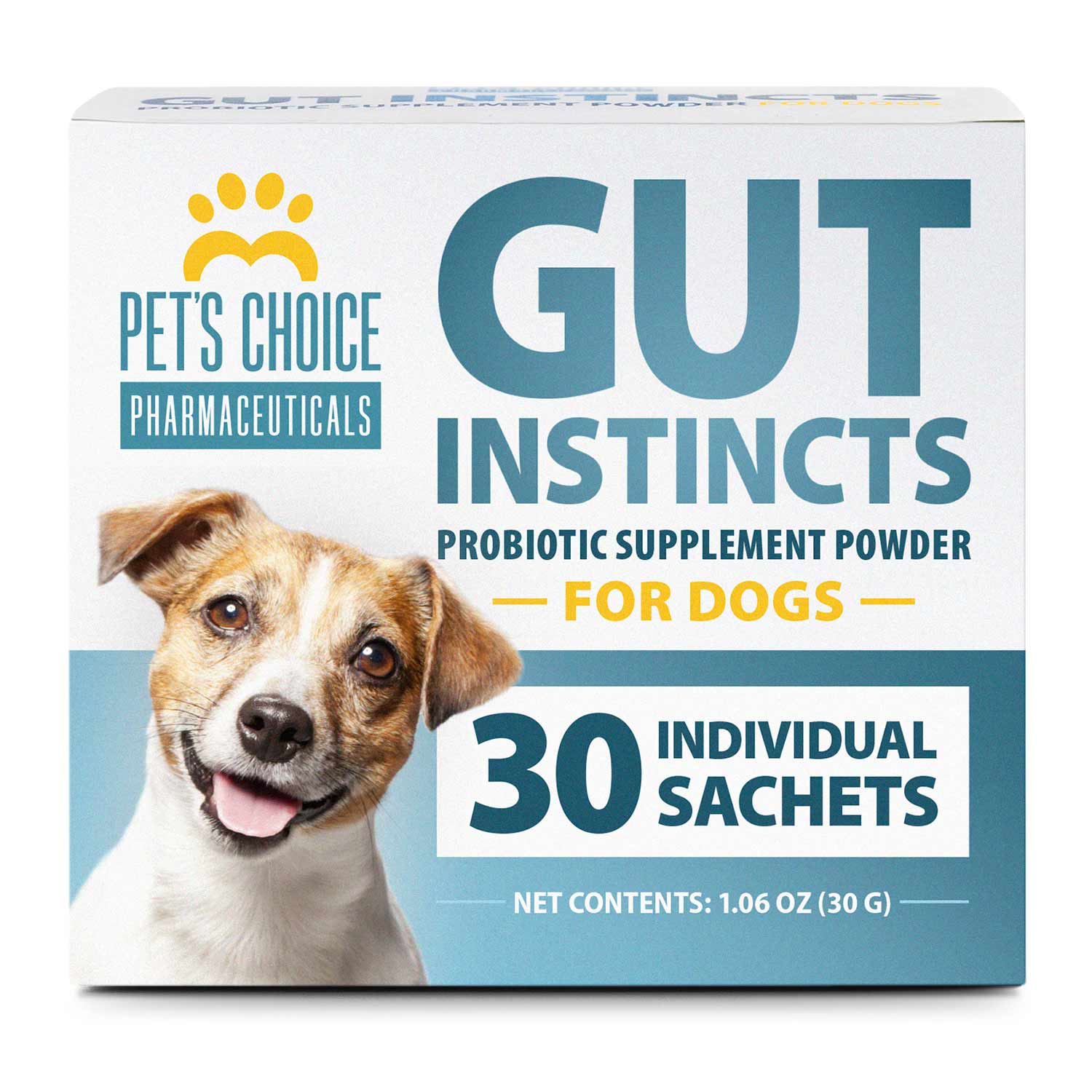 Dog probiotic supplement powder box, Gut Instincts, 30 individual sachets