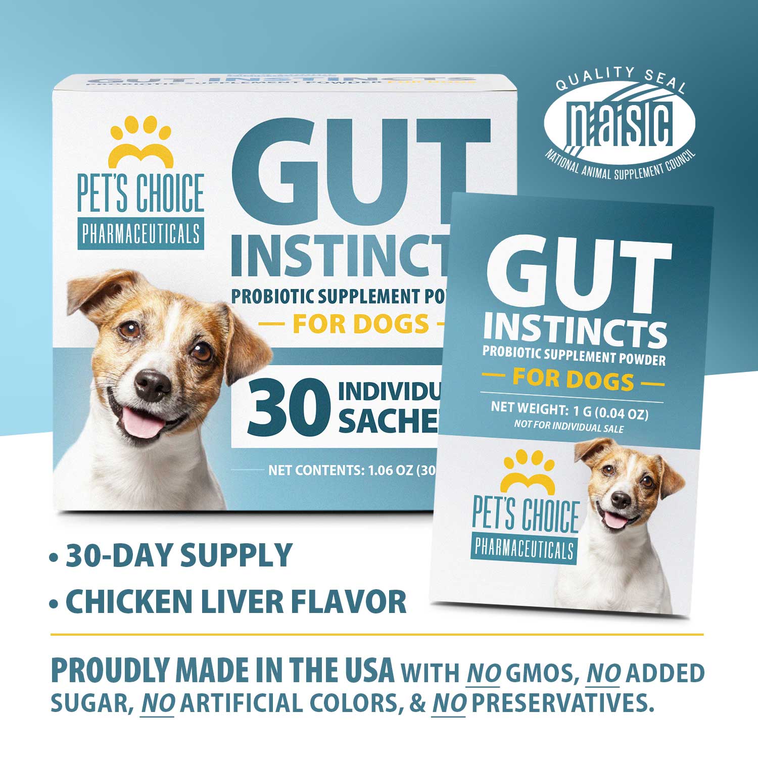 Gut Instincts for dogs 30-day supply box with individual sachet packet