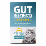 Cat probiotic supplement powder box, blue label with gray cat and 1 g net weight