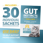 Cat probiotic supplement powder box, 30 individual sachets, digestive support text