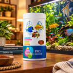 White fish multivitamin jar with Pets Family Pro Breeder label and fish graphics
