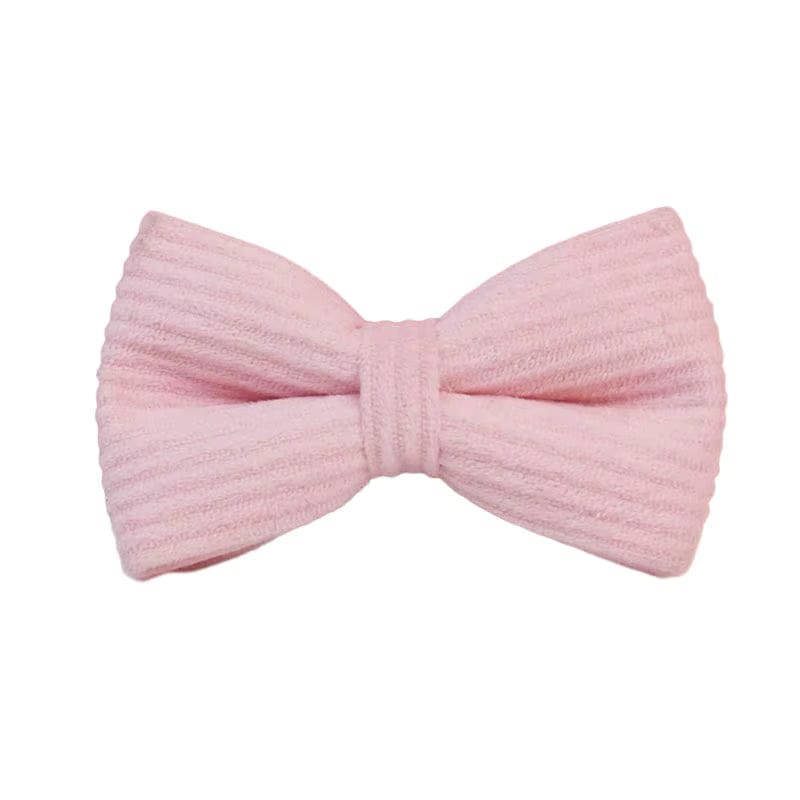 Pink corduroy bow tie for dog collar with looped center knot