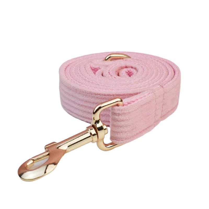 Pink corduroy leash with gold clip and hook clasp