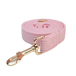 Pink corduroy leash with gold clip and hook clasp