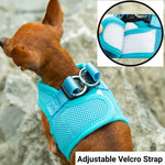 Turquoise mesh dog harness with adjustable Velcro strap and D-ring
