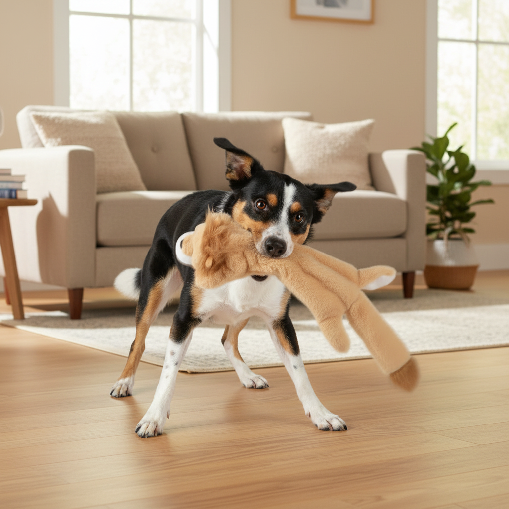 Animal-shaped chew toy, beige with rounded head and stubby legs
