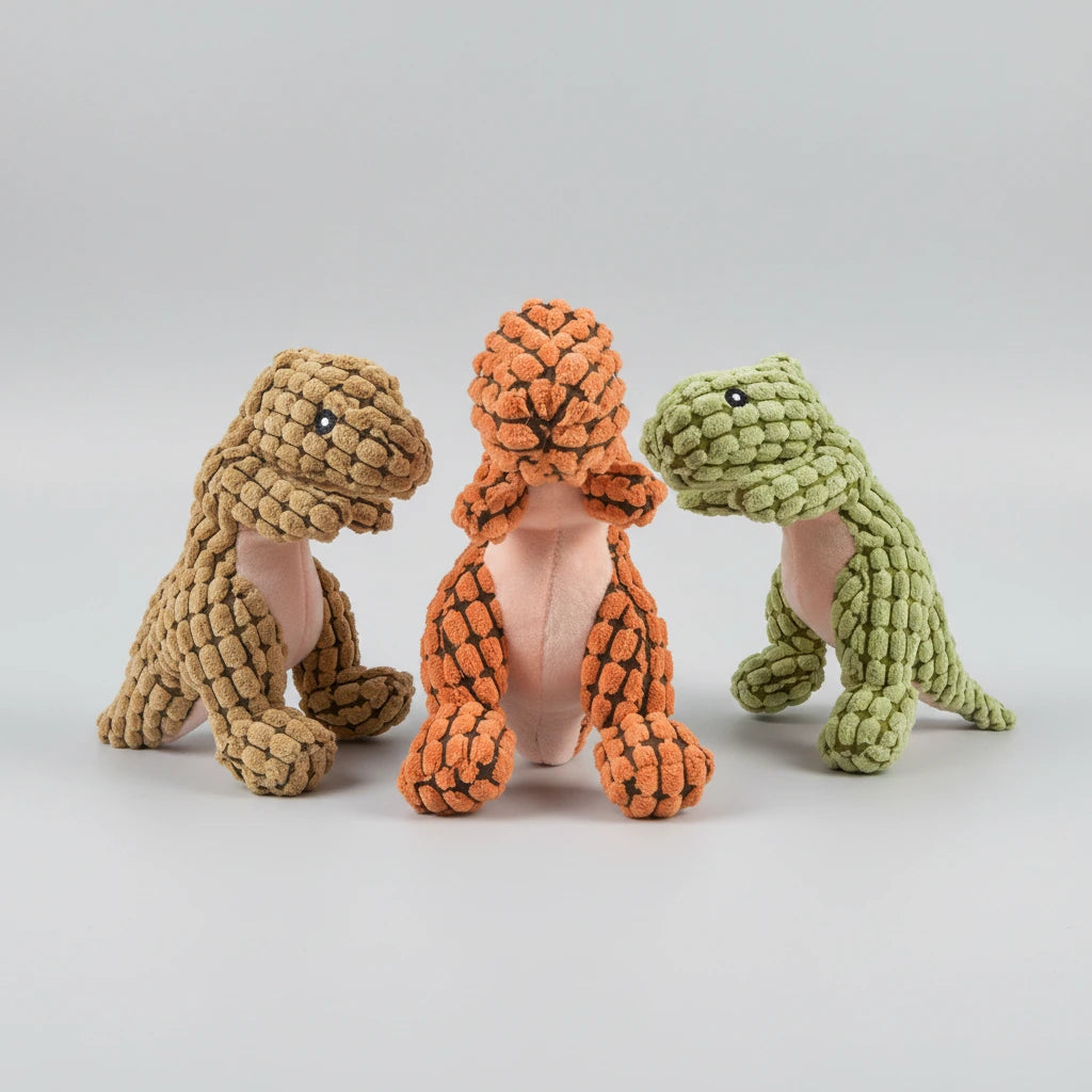 Animal-shaped rubber molar chew toy set: orange, tan, and green figures