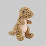 Tan animal-shaped rubber molar chew toy with textured body and black button eyes
