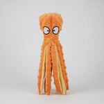 Animal-shaped rubber molar chew toy, orange octopus design with textured tentacles
