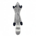 Gray and white skunk-shaped chew toy with black paw accents.
