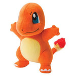 Stuffed plush dog toy, orange lizard-like character with blue eye, cream belly, and red paw details