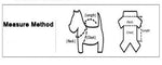 Pet suit measure guide diagram showing neck, chest, and length points