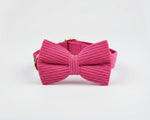 Pink corduroy bow tie accessory with small metal clasp