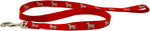 Reflective nylon dog leash, red with dog icon pattern and gold clasp