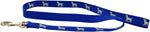 Reflective nylon dog leash, blue with dog icon pattern and gold clasp