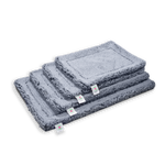 Gray plush mat cat & dog bed set with four stacked pieces and care tags