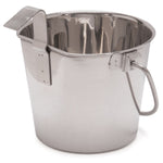 Stainless steel flat-sided pail with two hooks and curved handle