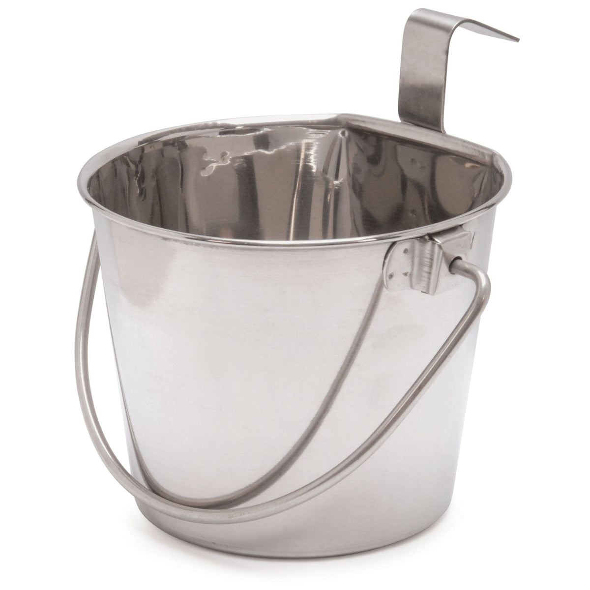 Stainless steel flat-sided pail with one hook and curved handle