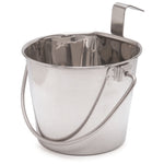 Stainless steel flat-sided pail with one hook and curved handle