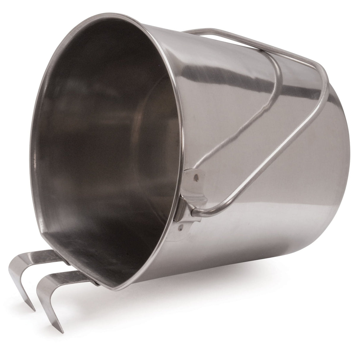 Stainless steel flat-sided pail with hook and curved handle, open top
