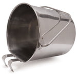 Stainless steel flat-sided pail with hook and curved handle, open top